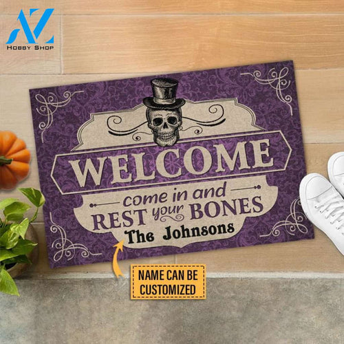 Halloween Skeleton Welcome Come In Custom Doormat, Halloween Door Decoration