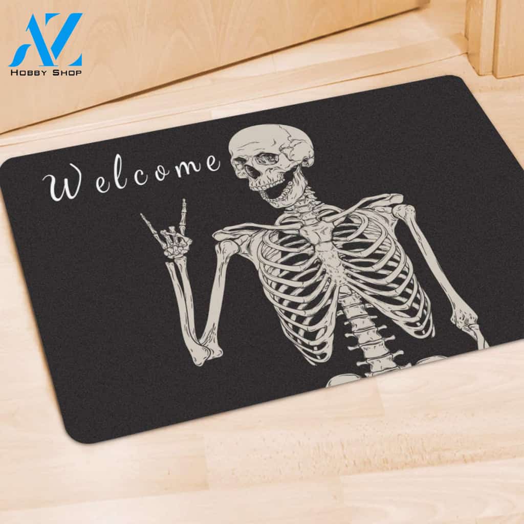 Halloween Skeleton Welcomes You Doormat Indoor And Outdoor Mat Entrance Rug Sweet Home Decor Housewarming Gift Gift For Friend Family Stem Feminist
