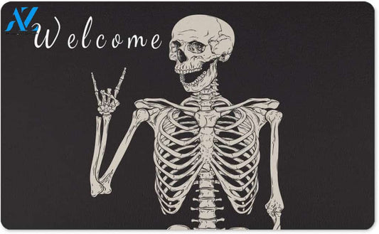 Halloween Skeleton Welcomes You Doormat Indoor And Outdoor Mat Entrance Rug Sweet Home Decor Housewarming Gift Gift For Friend Family Stem Feminist