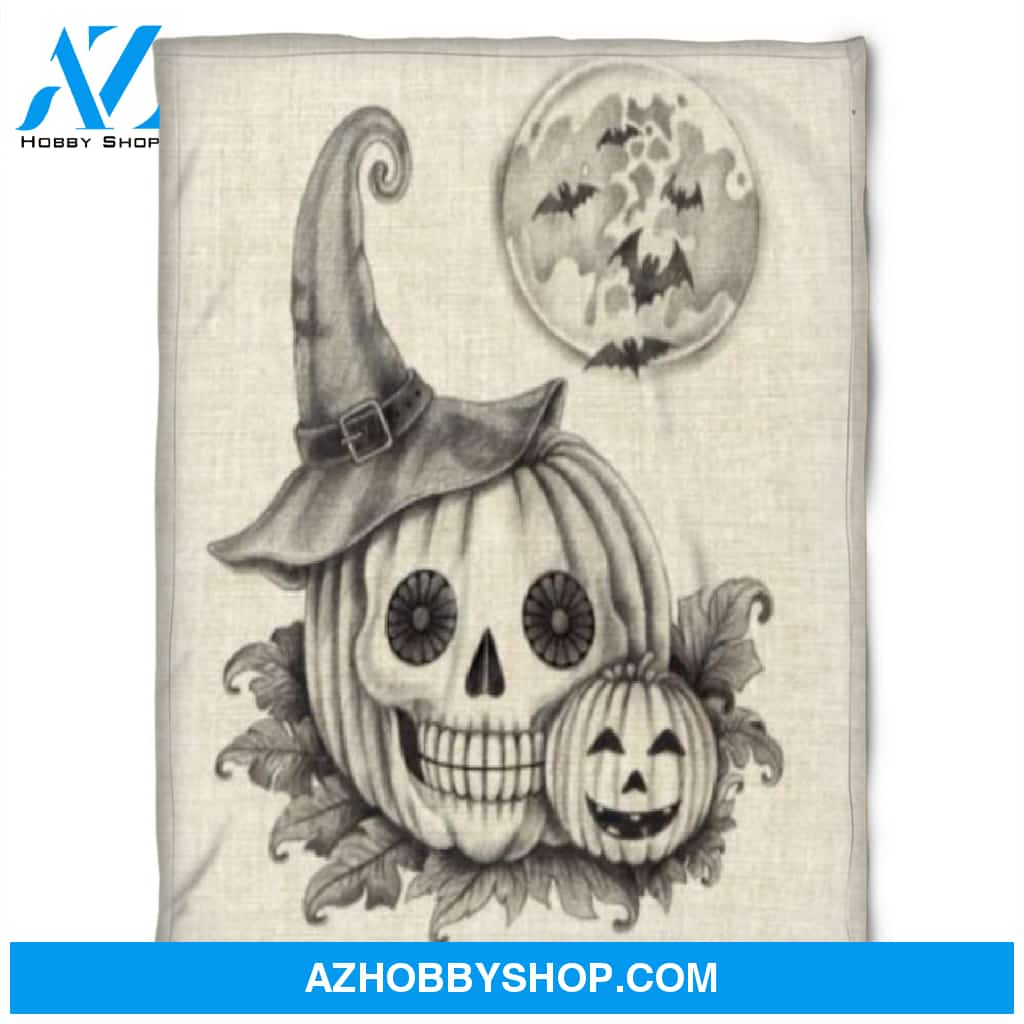 Halloween Skull Hug Pumkin Drawing Art Fleece Blanket Halloween Adult Blanket
