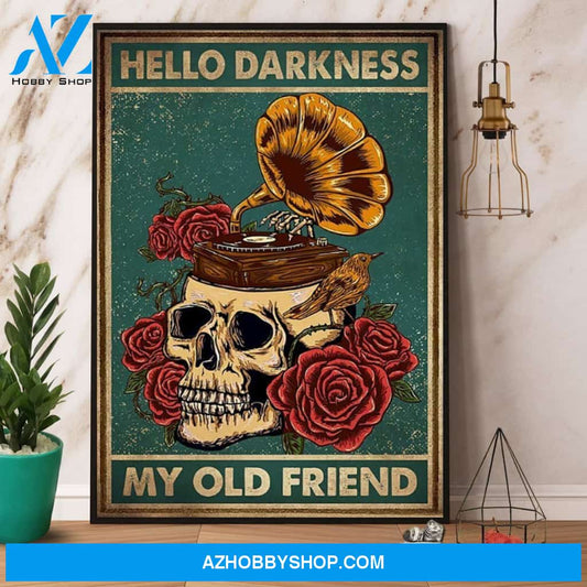 Halloween Skull Phonograph Hello Darkness My Old Friend Canvas And Poster, Wall Decor Visual Art, Halloween Gift, Happy Halloween