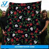 Halloween Skull Rose Flower Gift Fleece Blanket - Sherpa Blanket