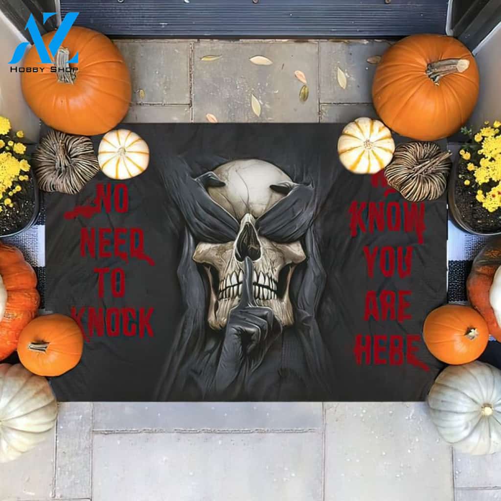 Halloween Skull Sh! No Need To Knock Doormat Indoor And Outdoor Mat Entrance Rug Sweet Home Decor Housewarming Gift Gift For Friend Family Stem Feminist