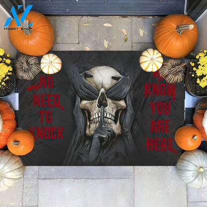 Halloween Skull Sh! No Need To Knock Doormat Indoor And Outdoor Mat Entrance Rug Sweet Home Decor Housewarming Gift Gift For Friend Family Stem Feminist