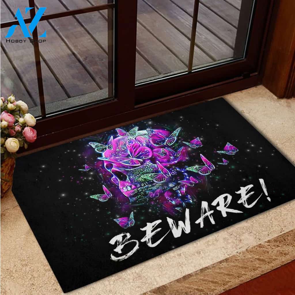 Halloween Skull With Butterflies Doormat Indoor And Outdoor Mat Entrance Rug Sweet Home Decor Housewarming Gift Gift For Friend Family Stem Feminist