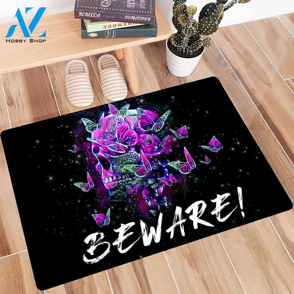 Halloween Skull With Butterflies Doormat Indoor And Outdoor Mat Entrance Rug Sweet Home Decor Housewarming Gift Gift For Friend Family Stem Feminist