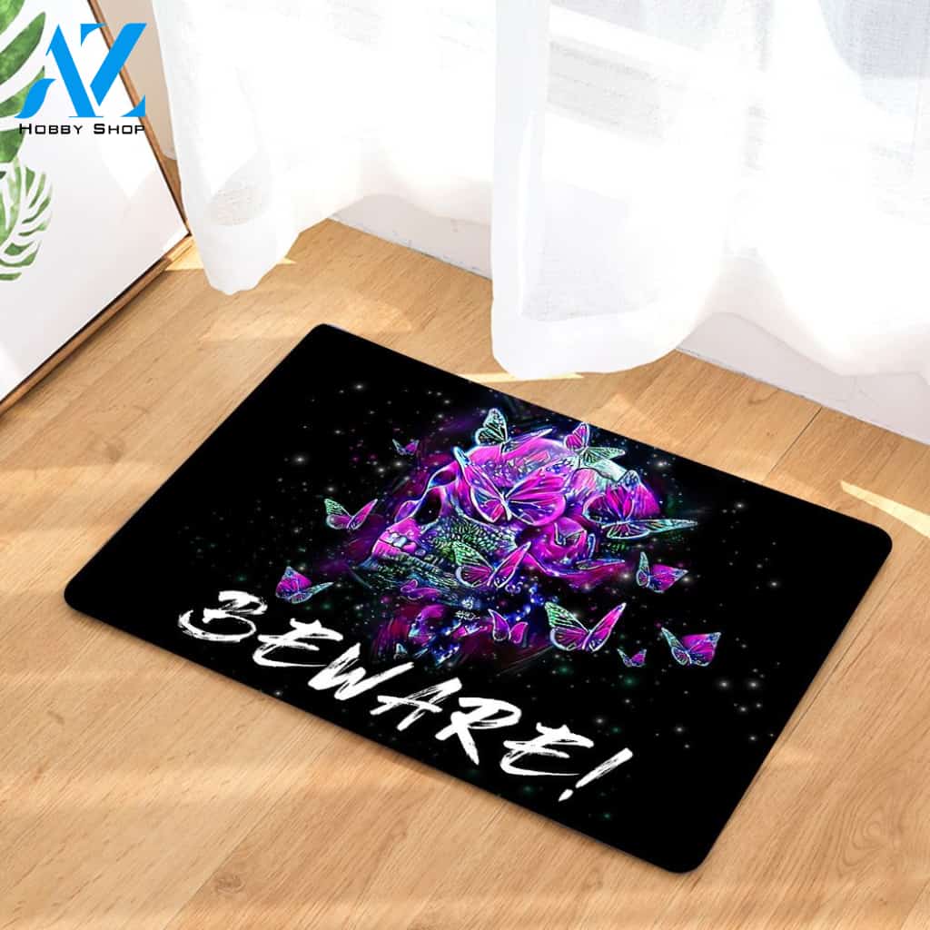 Halloween Skull With Butterflies Doormat Indoor And Outdoor Mat Entrance Rug Sweet Home Decor Housewarming Gift Gift For Friend Family Stem Feminist