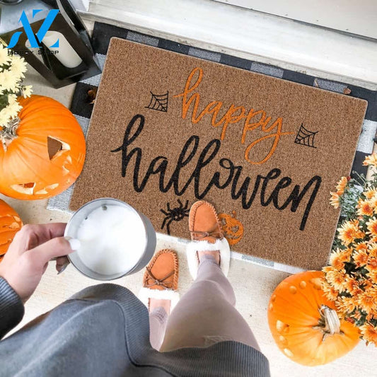 Halloween Spider And Pumpkin Happy Halloween Equality Doormat Indoor And Outdoor Mat Entrance Rug Sweet Home Decor Housewarming Gift Gift For Friend Family Stem Feminist