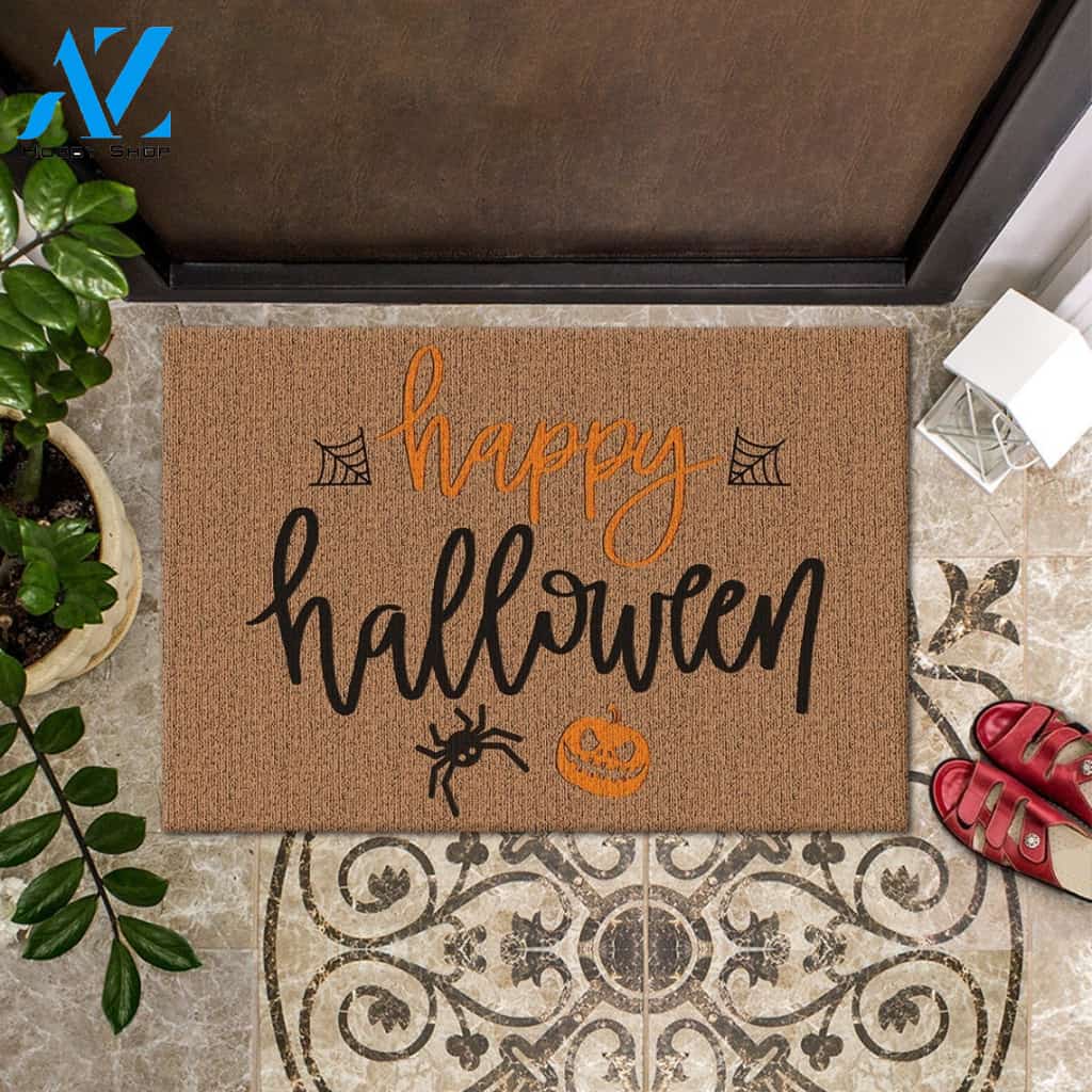 Halloween Spider And Pumpkin Happy Halloween Equality Doormat Indoor And Outdoor Mat Entrance Rug Sweet Home Decor Housewarming Gift Gift For Friend Family Stem Feminist
