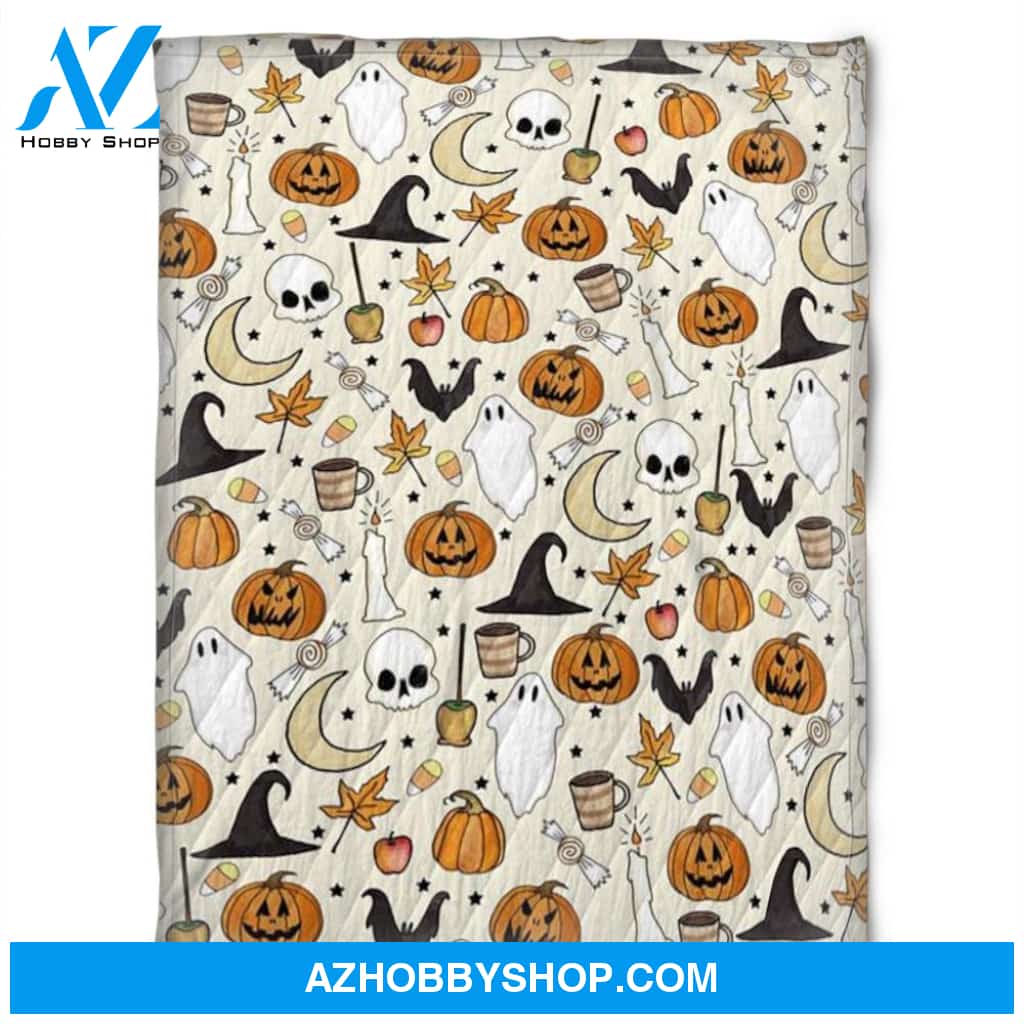 Halloween Spirit With Pumkins Fleece Blanket Halloween Adult Blanket