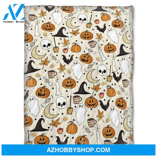 Halloween Spirit With Pumkins Fleece Blanket Halloween Adult Blanket