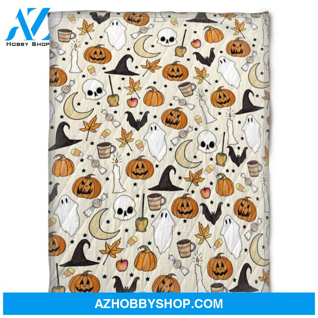 Halloween Spirit With Pumkins Fleece Blanket Halloween Adult Blanket