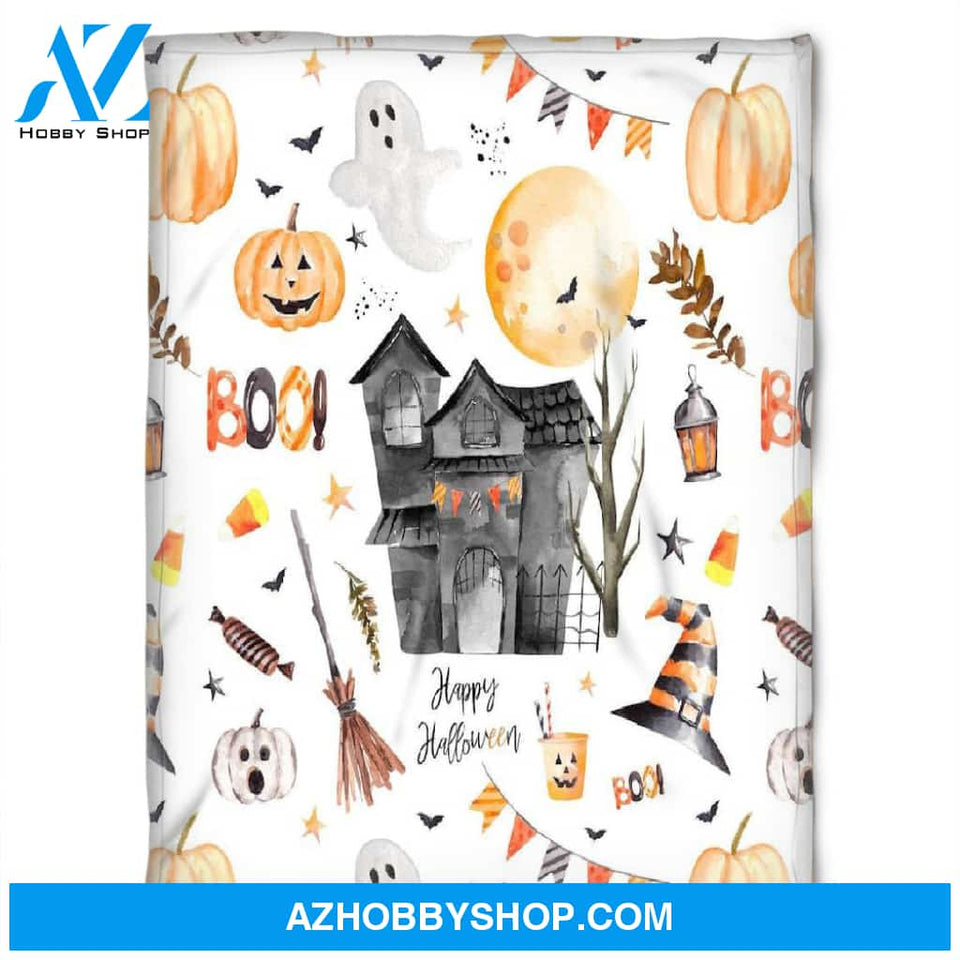 Halloween Spooky Night Fleece Blanket Halloween Adult Blanket, Pumpkins Emotions Halloween,Trick or Treat Home Decor Bedding Couch Sofa Soft And Comfy Cozy