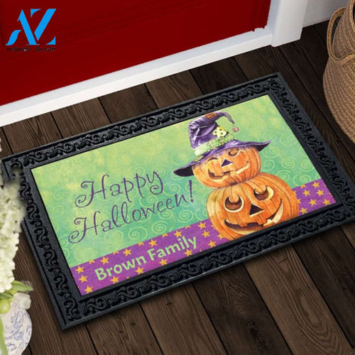 Halloween Stacked Jack O'lanterns Personalized Doormat - 18" x 30"