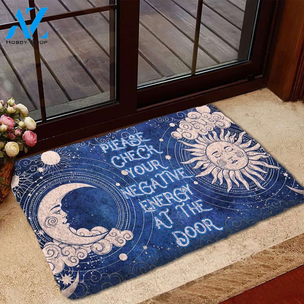 Halloween Sun And Moon Please Check Your Negative Energy At The Door Doormat Indoor And Outdoor Mat Entrance Rug Sweet Home Decor Housewarming Gift Gift For Friend Family Stem Feminist