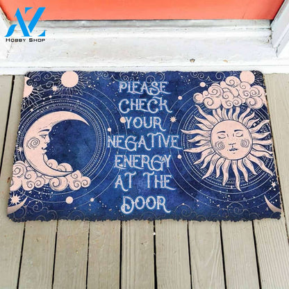 Halloween Sun And Moon Please Check Your Negative Energy At The Door Doormat Indoor And Outdoor Mat Entrance Rug Sweet Home Decor Housewarming Gift Gift For Friend Family Stem Feminist