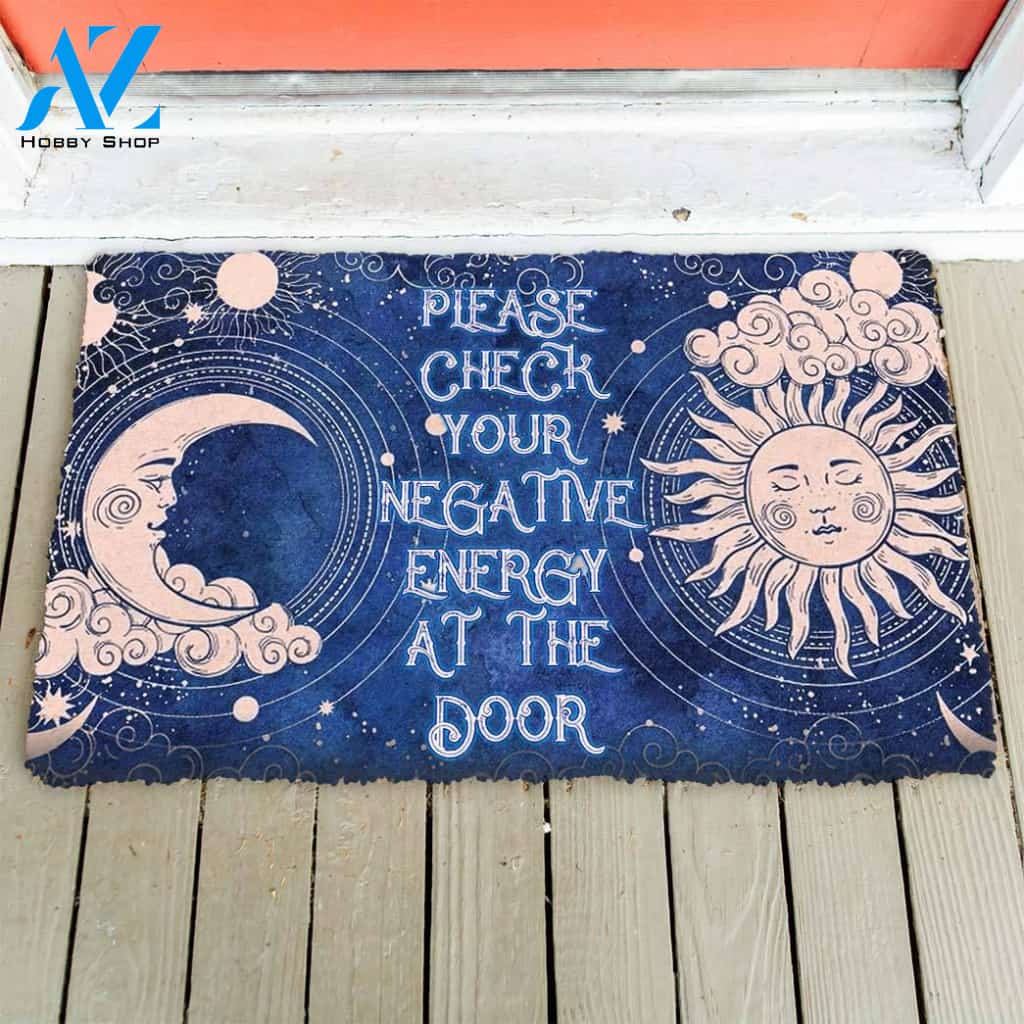 Halloween Sun And Moon Please Check Your Negative Energy At The Door Doormat Indoor And Outdoor Mat Entrance Rug Sweet Home Decor Housewarming Gift Gift For Friend Family Stem Feminist