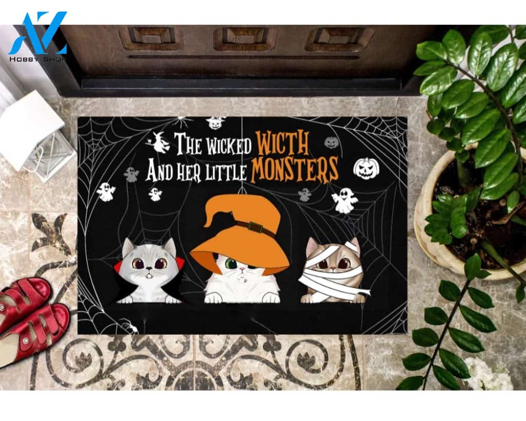 Halloween The Witch And Her Little Monsters Doormat Indoor And Outdoor Mat Entrance Rug Sweet Home Decor Housewarming Gift Gift For Friend Family Stem Feminist