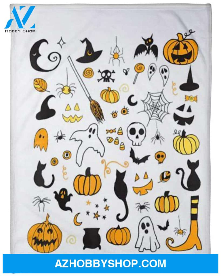 Halloween Things Fleece Blanket Gift For Family, Birthday, Parents, Halloween, Couple Gift Home Decor Bedding Couch Sofa Soft and Comfy