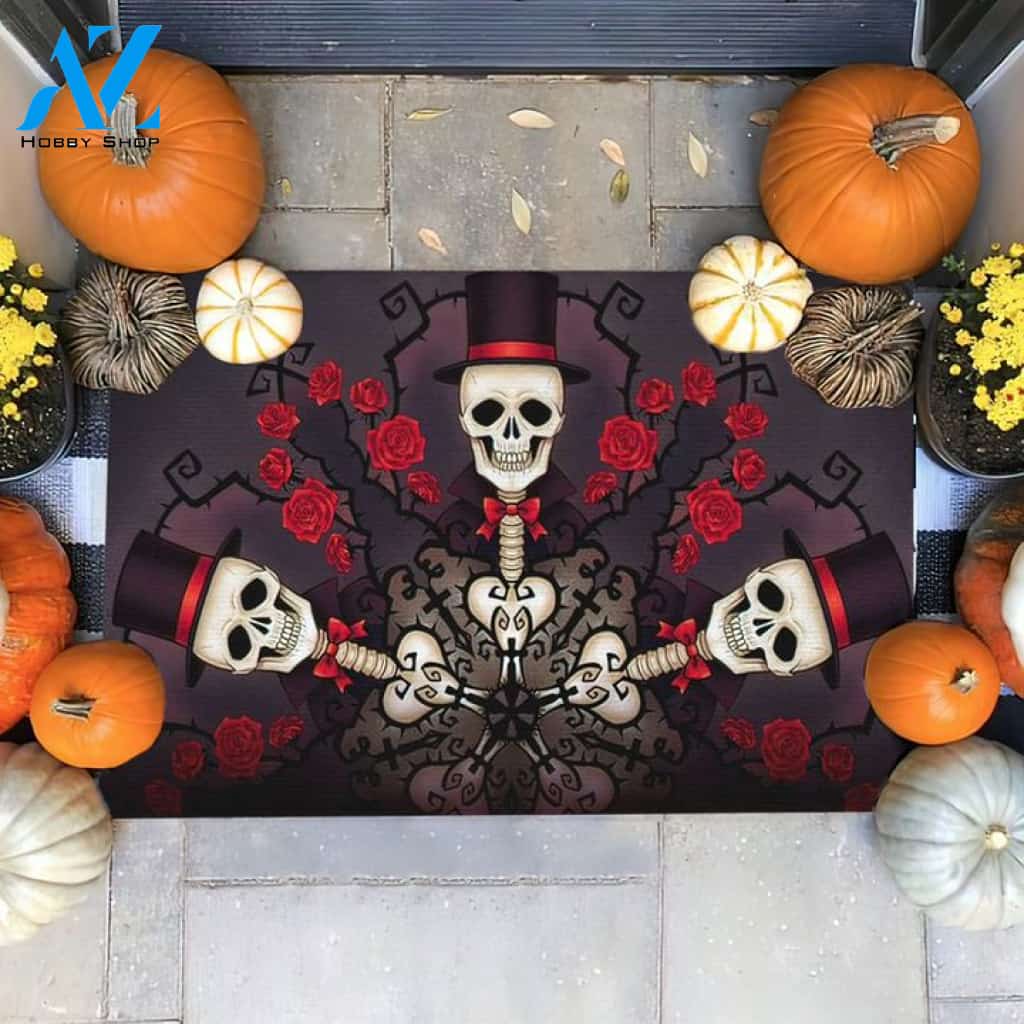 Halloween Three Skeleton Doormat Indoor And Outdoor Mat Entrance Rug Sweet Home Decor Housewarming Gift Gift For Friend Family Stem Feminist