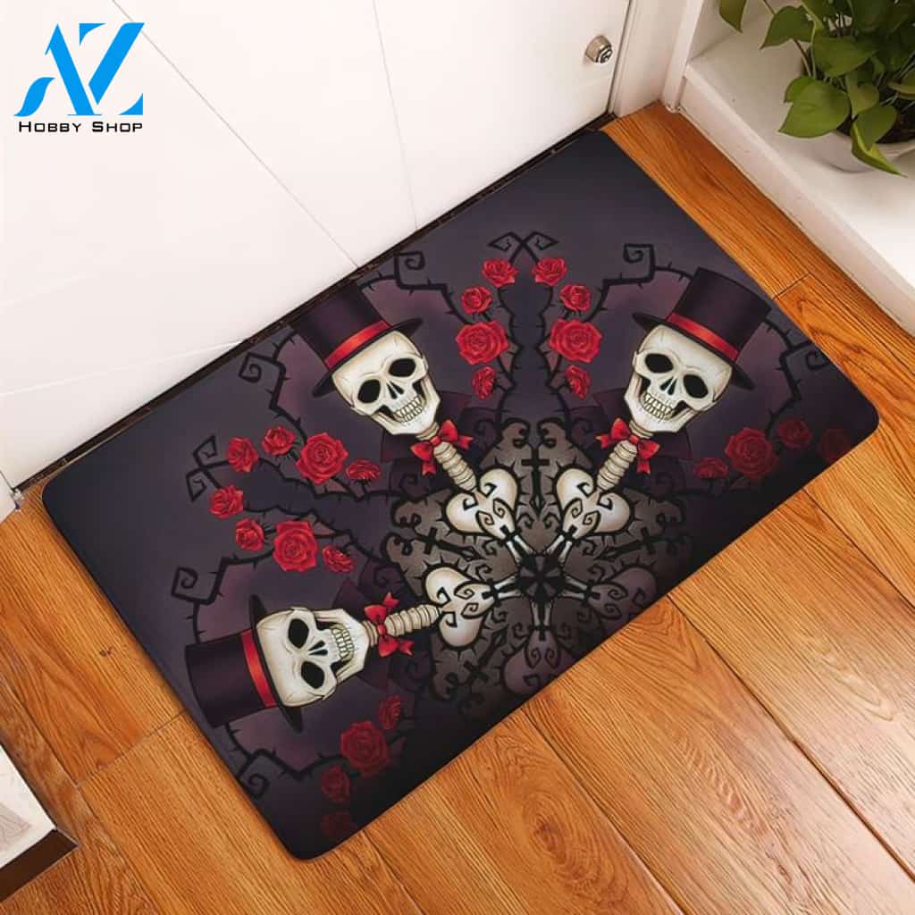 Halloween Three Skeleton Doormat Indoor And Outdoor Mat Entrance Rug Sweet Home Decor Housewarming Gift Gift For Friend Family Stem Feminist