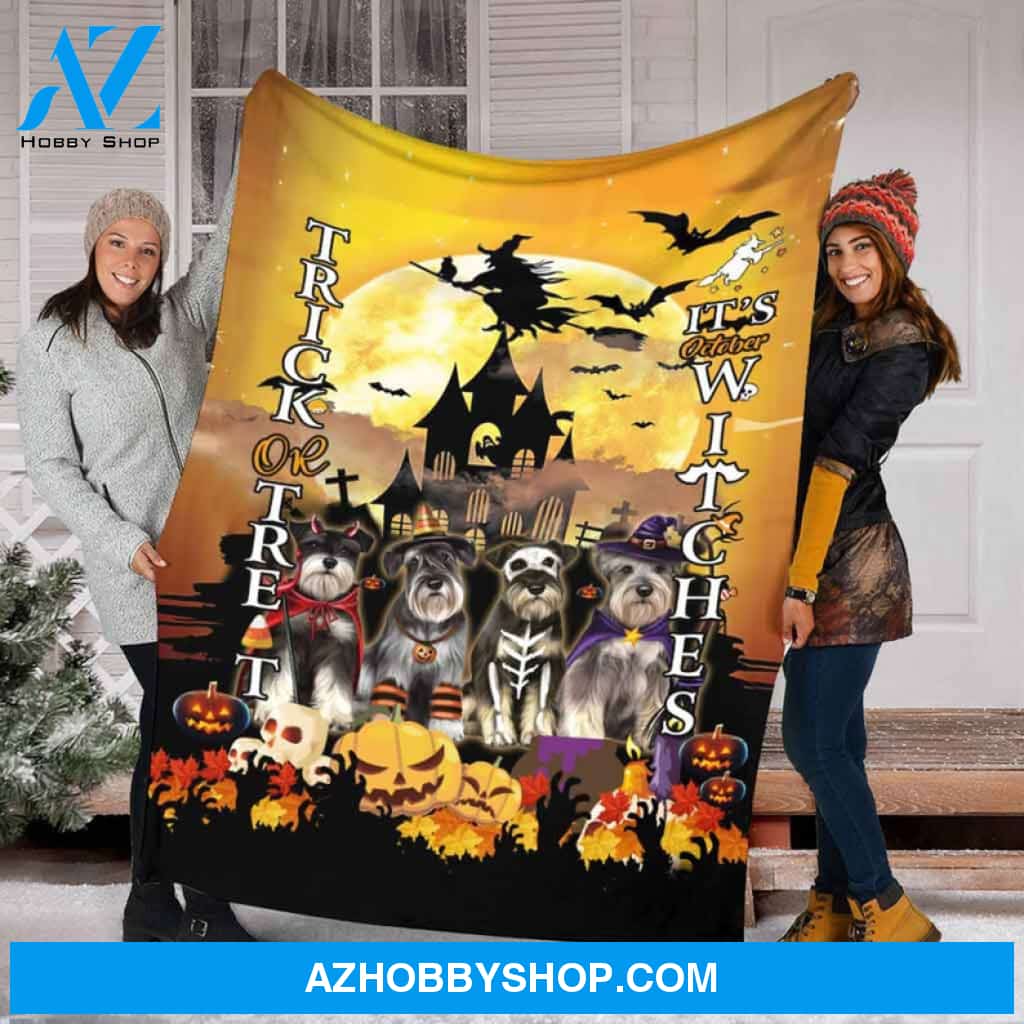 Halloween Trick Or Treat Dog Witches Fleece Blanket Gift For Family, Birthday, Halloween, Couple Gift Home Decor Bedding Couch Sofa Soft and Comfy