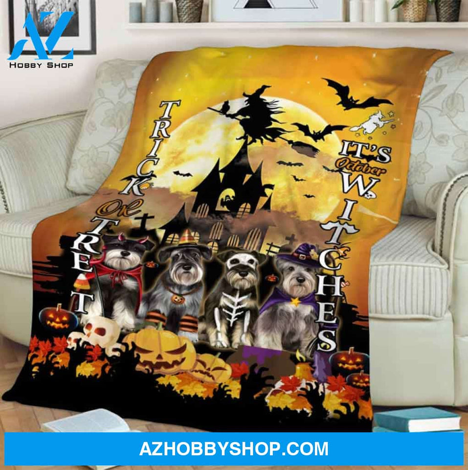 Halloween Trick Or Treat Dog Witches Fleece Blanket Gift For Family, Birthday, Halloween, Couple Gift Home Decor Bedding Couch Sofa Soft and Comfy