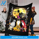 Halloween Trick Or Treat It's October Witches Fleece Blanket Gift For Family, Birthday, Halloween, Couple, Dog Lovers Gift Home Decor Bedding Couch Sofa Soft and Comfy