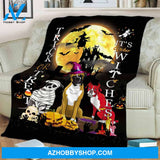 Halloween Trick Or Treat It's October Witches Fleece Blanket Gift For Family, Birthday, Halloween, Couple, Dog Lovers Gift Home Decor Bedding Couch Sofa Soft and Comfy