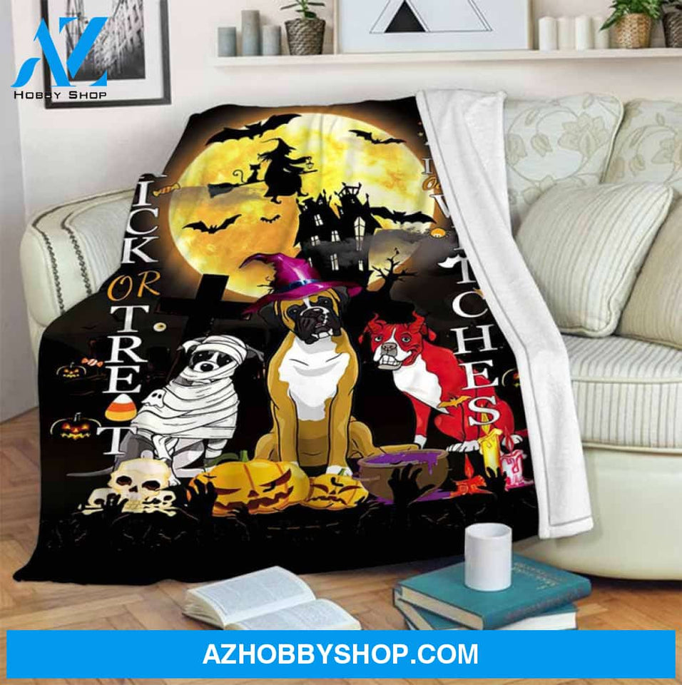 Halloween Trick Or Treat It's October Witches Fleece Blanket Gift For Family, Birthday, Halloween, Couple, Dog Lovers Gift Home Decor Bedding Couch Sofa Soft and Comfy