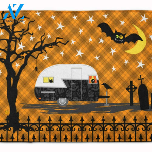 Halloween Vintage Camper Car Indoor and Outdoor Doormat Welcome Mat House Warming Gift Home Decor Funny Doormat Gift Idea
