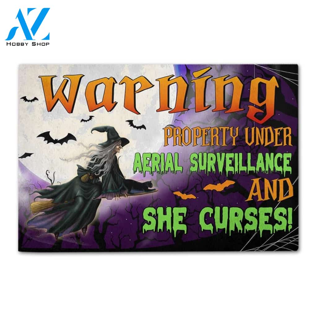 Halloween Warning Property Under Aerial Surveillance Doormat Indoor And Outdoor Mat Entrance Rug Sweet Home Decor Housewarming Gift Gift For Friend Family Stem Feminist