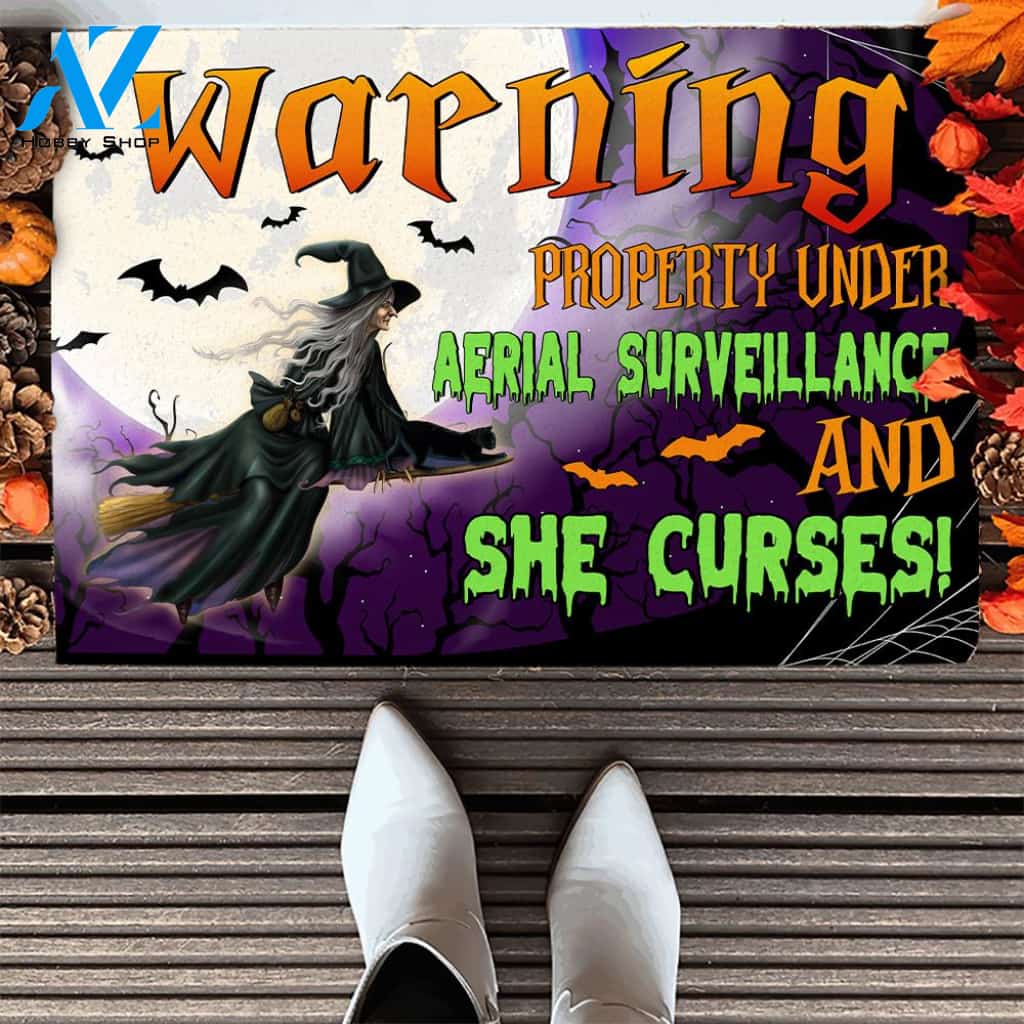 Halloween Warning Property Under Aerial Surveillance Doormat Indoor And Outdoor Mat Entrance Rug Sweet Home Decor Housewarming Gift Gift For Friend Family Stem Feminist