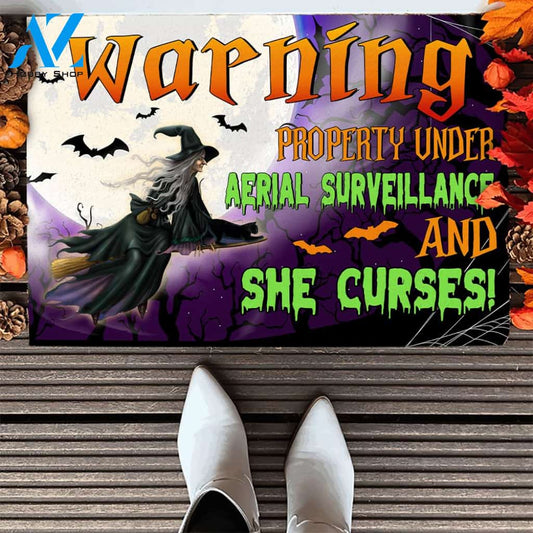 Halloween Warning Property Under Aerial Surveillance Doormat Indoor And Outdoor Mat Entrance Rug Sweet Home Decor Housewarming Gift Gift For Friend Family Stem Feminist