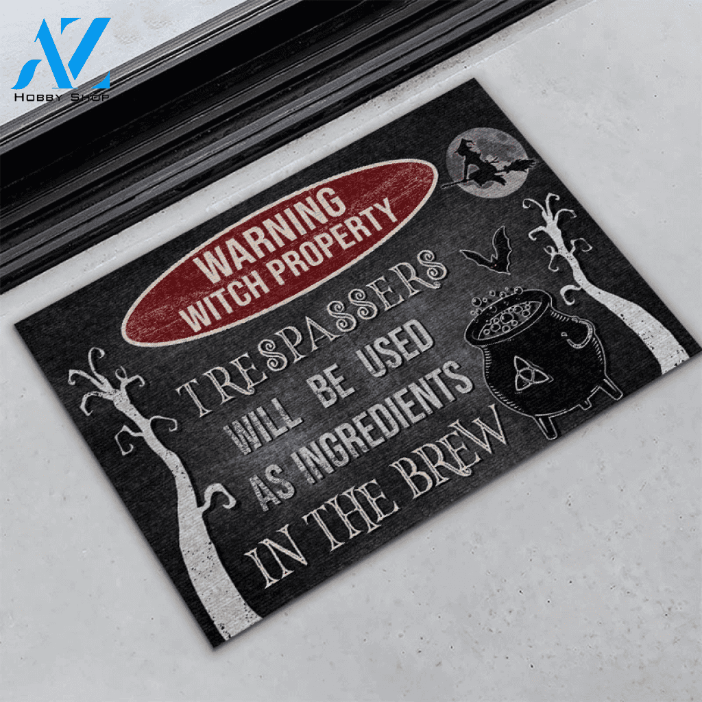 Halloween Warning Witch Property Doormat Indoor And Outdoor Mat Entrance Rug Sweet Home Decor Housewarming Gift Gift For Friend Family Stem Feminist