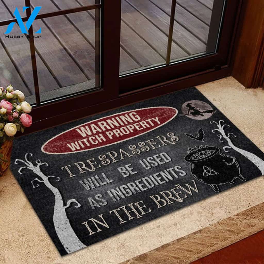 Halloween Warning Witch Property Doormat Indoor And Outdoor Mat Entrance Rug Sweet Home Decor Housewarming Gift Gift For Friend Family Stem Feminist