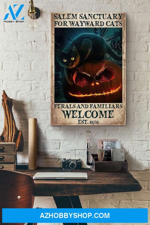 Halloween Wayward Cats Welcome Fire Pumpkin Canvas And Poster, Wall Decor Visual Art