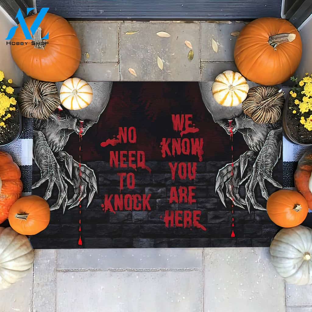 Halloween We Know You Are Here Skull Doormat Indoor And Outdoor Mat Entrance Rug Sweet Home Decor Housewarming Gift Gift For Friend Family Stem Feminist