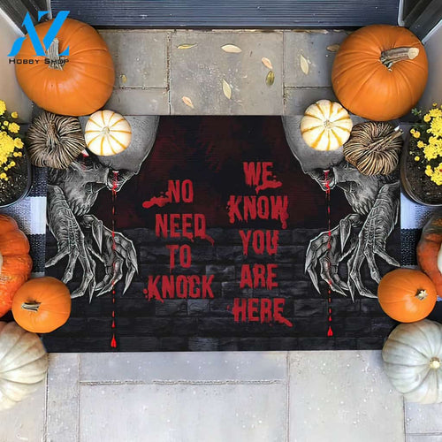 Halloween We Know You Are Here Skull Doormat Indoor And Outdoor Mat Entrance Rug Sweet Home Decor Housewarming Gift Gift For Friend Family Stem Feminist