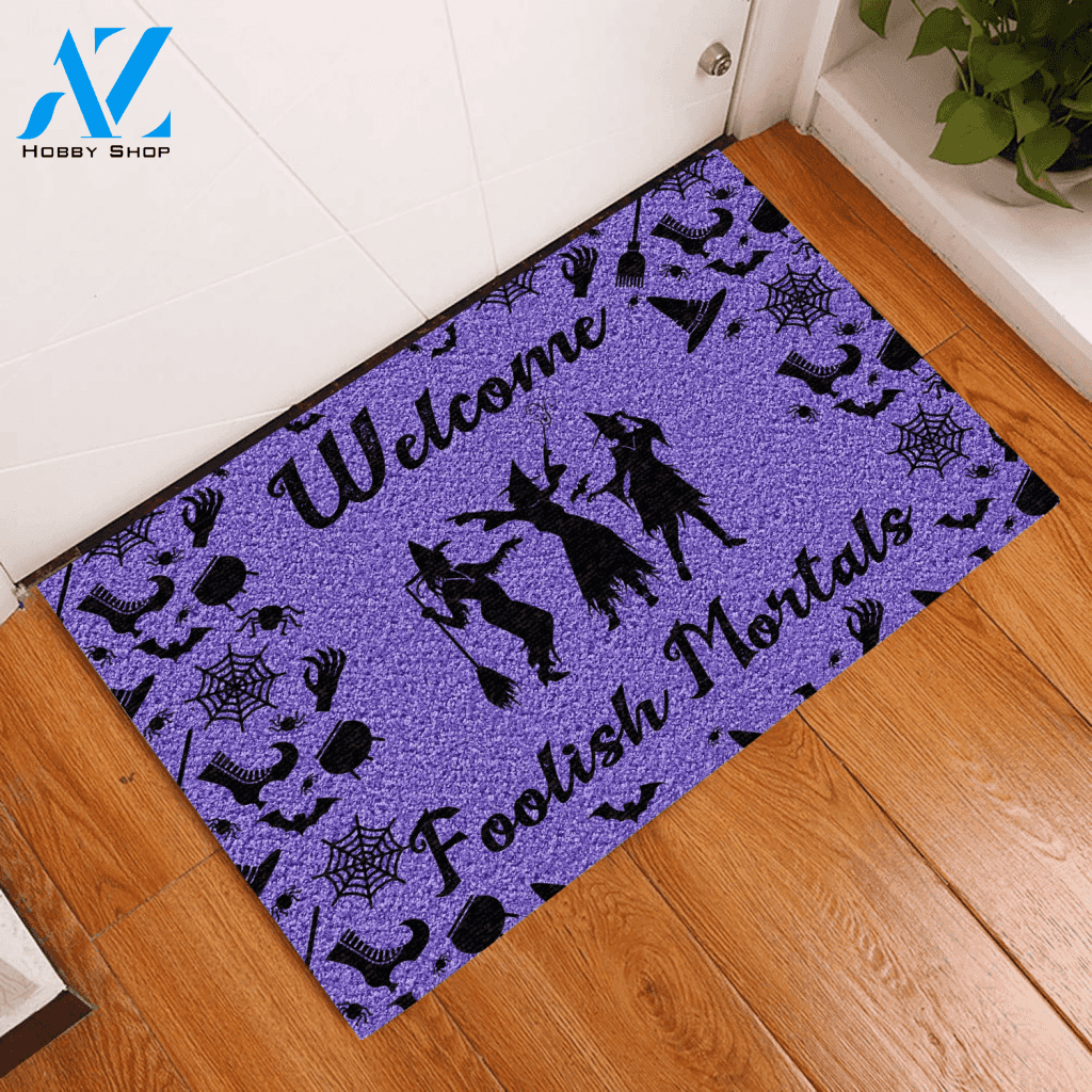 Halloween Welcome Foolish Mortals Doormat Indoor And Outdoor Mat Entrance Rug Sweet Home Decor Housewarming Gift Gift For Friend Family Stem Feminist