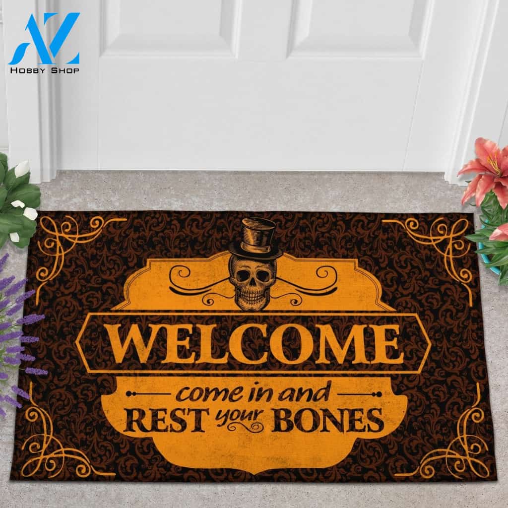 Halloween Welcome In And Rest Your Bone Doormat Indoor And Outdoor Mat Entrance Rug Sweet Home Decor Housewarming Gift Gift For Friend Family Stem Feminist