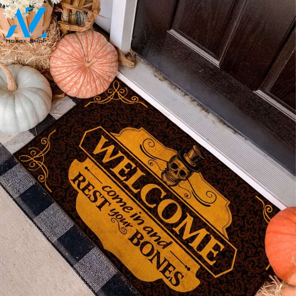 Halloween Welcome In And Rest Your Bone Doormat Indoor And Outdoor Mat Entrance Rug Sweet Home Decor Housewarming Gift Gift For Friend Family Stem Feminist
