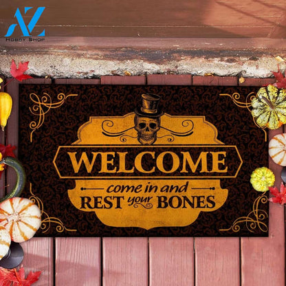 Halloween Welcome In And Rest Your Bone Doormat Indoor And Outdoor Mat Entrance Rug Sweet Home Decor Housewarming Gift Gift For Friend Family Stem Feminist
