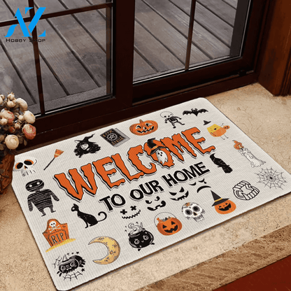 Halloween Welcome To Our Home Doormat Indoor And Outdoor Mat Entrance Rug Sweet Home Decor Housewarming Gift Gift For Friend Family Stem Feminist