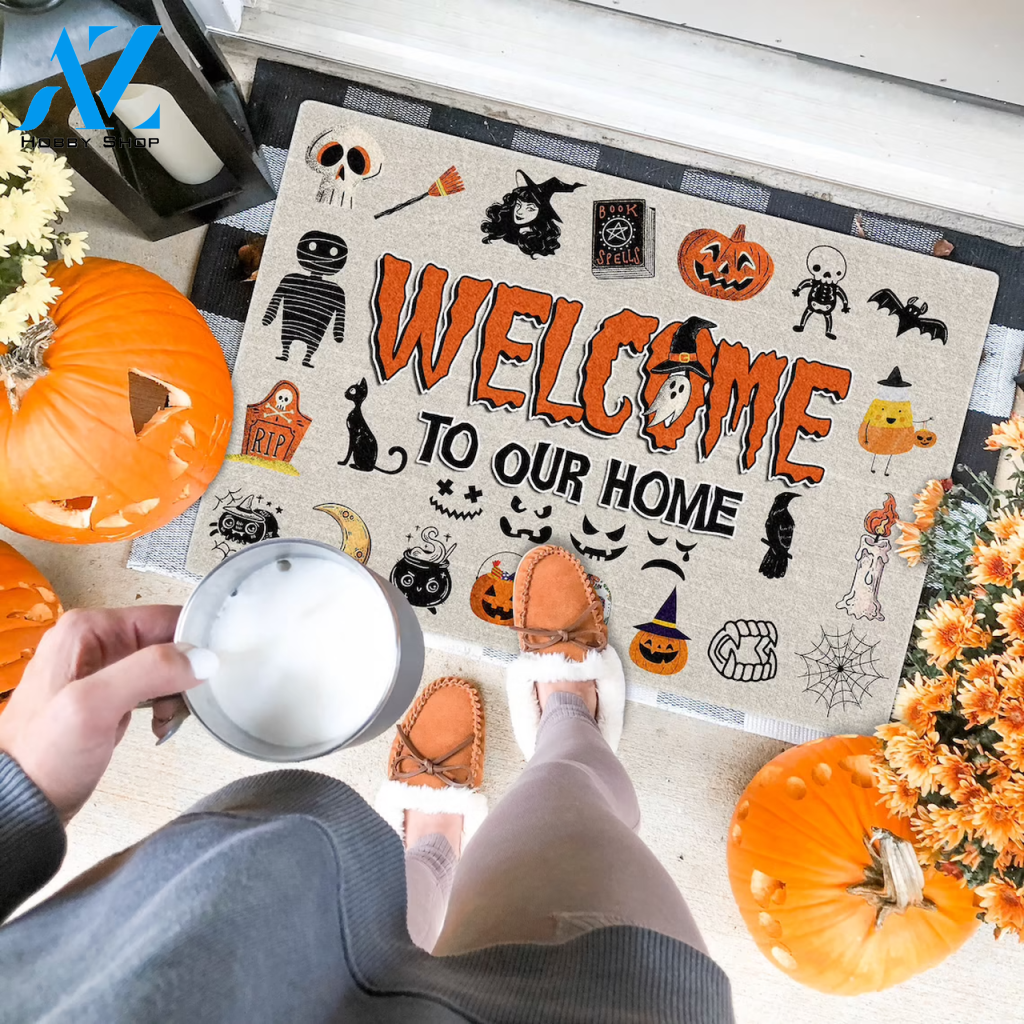 Halloween Welcome To Our Home Doormat Indoor And Outdoor Mat Entrance Rug Sweet Home Decor Housewarming Gift Gift For Friend Family Stem Feminist