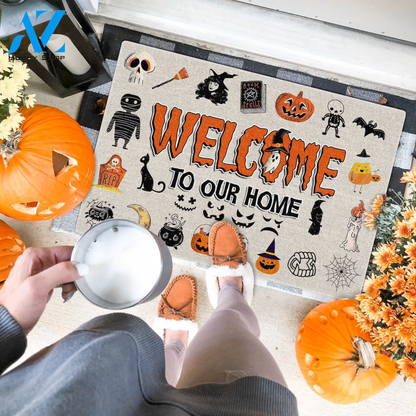 Halloween Welcome To Our Home Doormat Indoor And Outdoor Mat Entrance Rug Sweet Home Decor Housewarming Gift Gift For Friend Family Stem Feminist