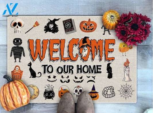 Halloween Welcome To Our Home Doormat, Halloween Doormat, Witch Doormat, Fall Decor, Halloween Decor, Gift For Friend Family Decor Warm House Gift Welcome Mat
