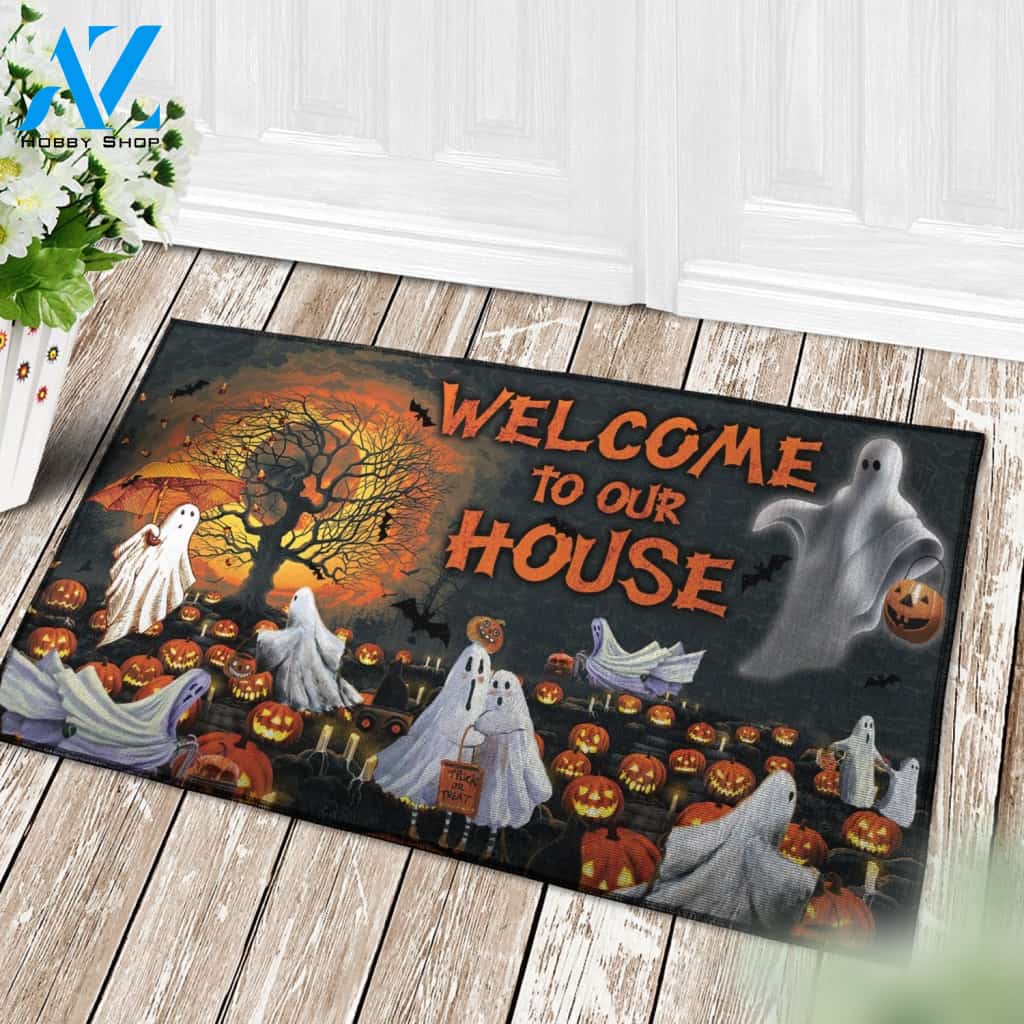 Halloween Welcome To Our House Doormat Indoor And Outdoor Mat Entrance Rug Sweet Home Decor Housewarming Gift Gift For Friend Family Stem Feminist