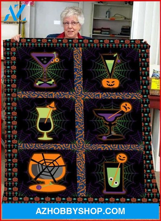 Halloween Wine Gift Fleece Blanket - Sherpa Blanket