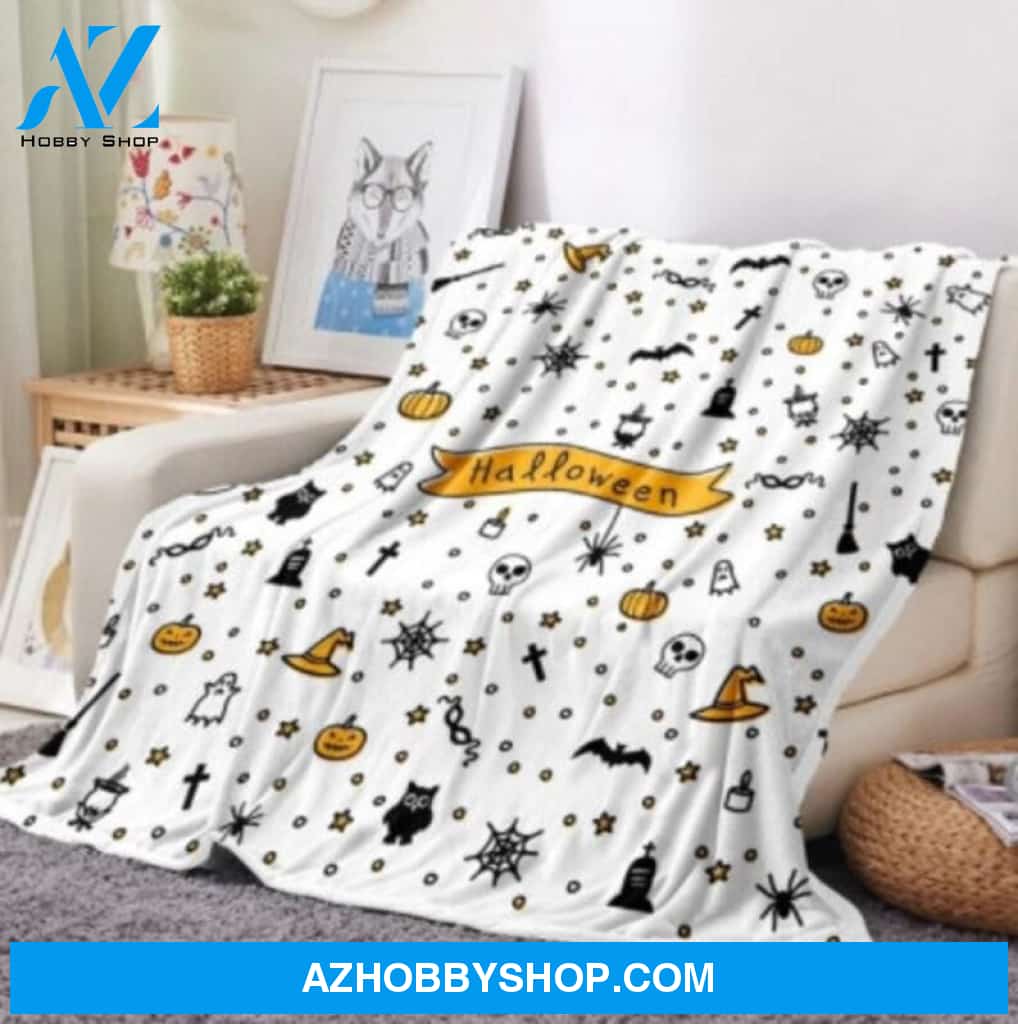 Halloween Witch Hat Yellow Fleece Blanket Halloween Adult Blanket, Pumpkins Emotions Halloween,Trick or Treat Home Decor Bedding Couch Sofa Soft And Comfy Cozy